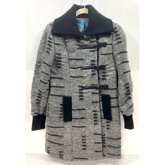 Anthropology Tracy Weese Wool Blend Jacket Knit Trim Car Coat Gray Black - Picture 2 of 9